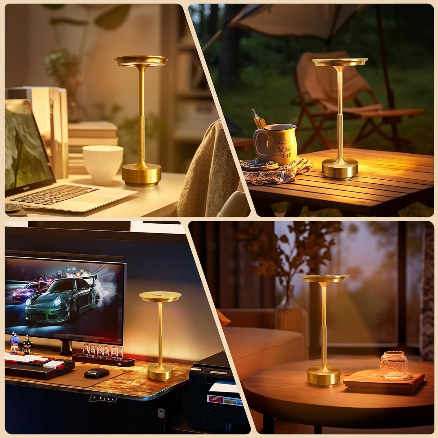 Rechargeable Table Lamp, LED Touch Sensor Night Light, Wireless Desktop Lamp for Bedroom, Hotel, Bar Decor