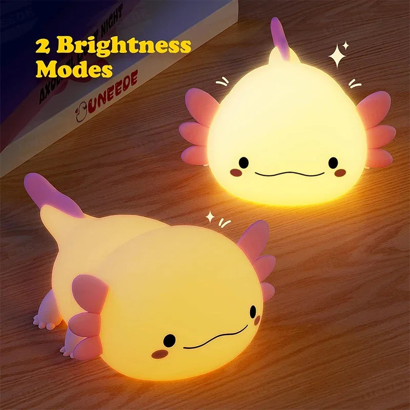 USB Rechargeable Axolotl Night Light, Cute Silicone Nursery Lamp, Touch Control Sleeping Light for Kids, Baby