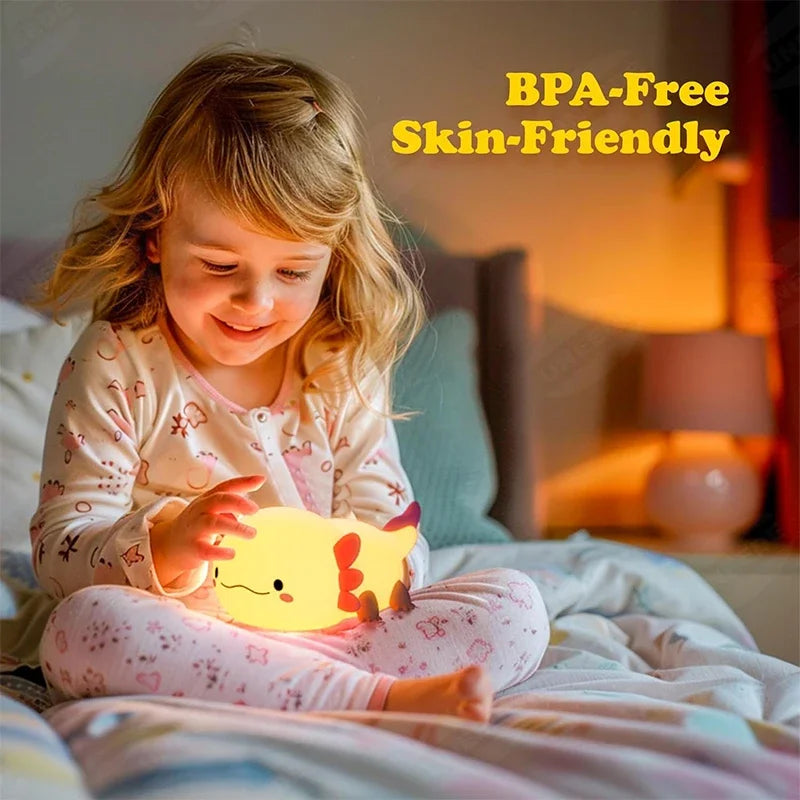 USB Rechargeable Axolotl Night Light, Cute Silicone Nursery Lamp, Touch Control Sleeping Light for Kids, Baby