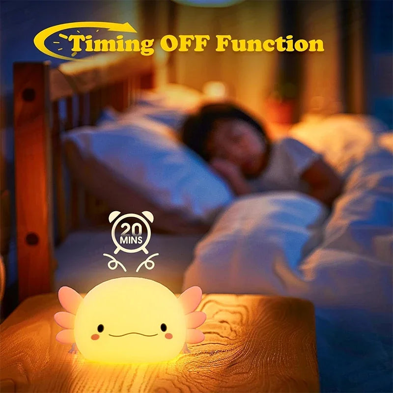 USB Rechargeable Axolotl Night Light, Cute Silicone Nursery Lamp, Touch Control Sleeping Light for Kids, Baby