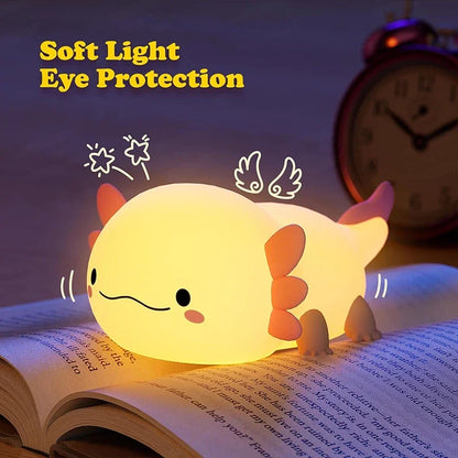 USB Rechargeable Axolotl Night Light, Cute Silicone Nursery Lamp, Touch Control Sleeping Light for Kids, Baby