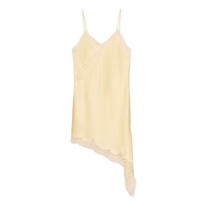 2025 Fashion Party Dress Women Sexy V Neck Long Dresses Irregular Lace Hem Suspender Vestidos 2