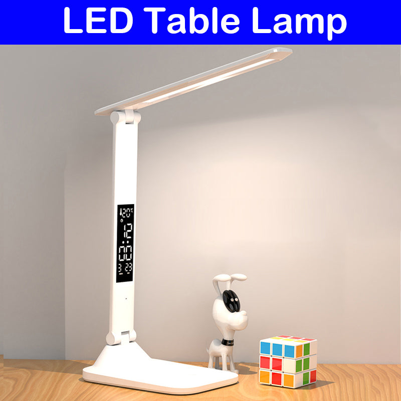 USB C Rechargeable Desk Lamp Touch Dimmable LED Eye Protection Light With Alarm Clock Thermometer 1