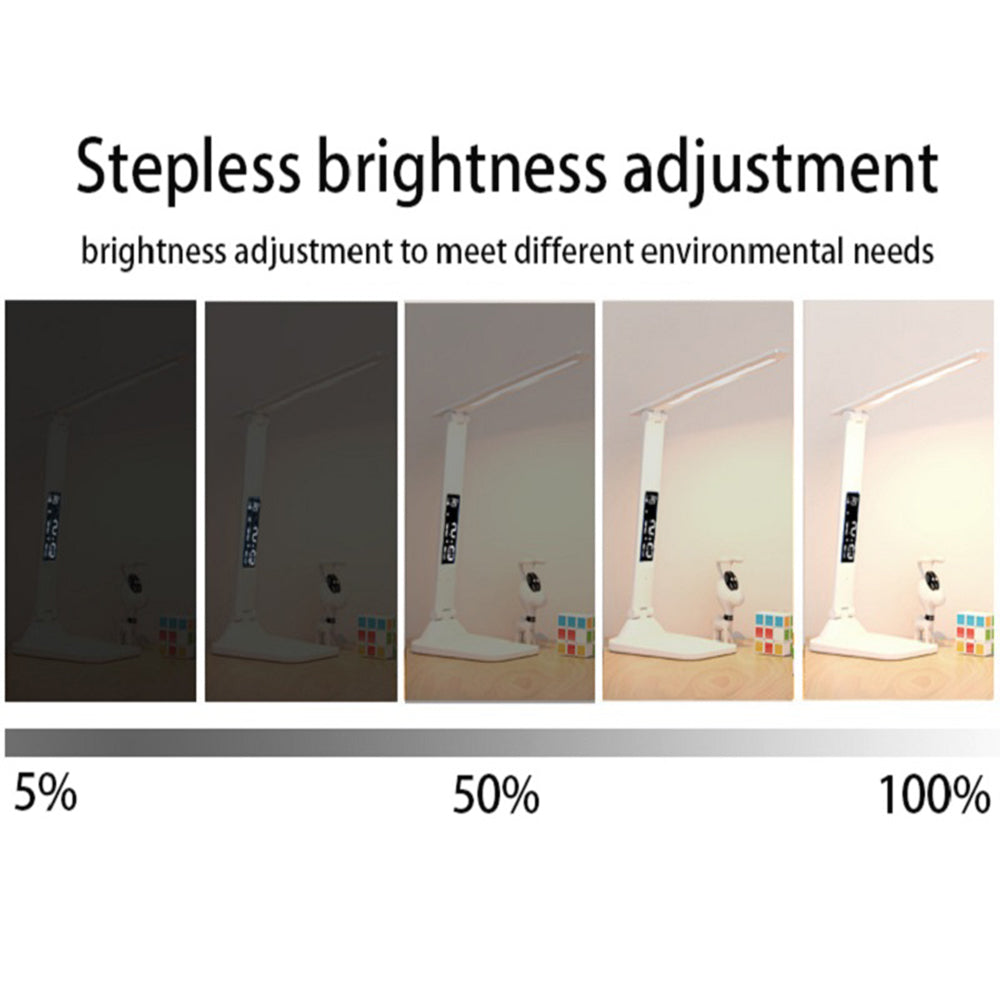 USB C Rechargeable Desk Lamp Touch Dimmable LED Eye Protection Light With Alarm Clock Thermometer 2