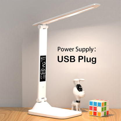 USB C Rechargeable Desk Lamp Touch Dimmable LED Eye Protection Light With Alarm Clock Thermometer 6