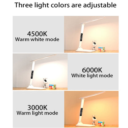 USB C Rechargeable Desk Lamp Touch Dimmable LED Eye Protection Light With Alarm Clock Thermometer 4