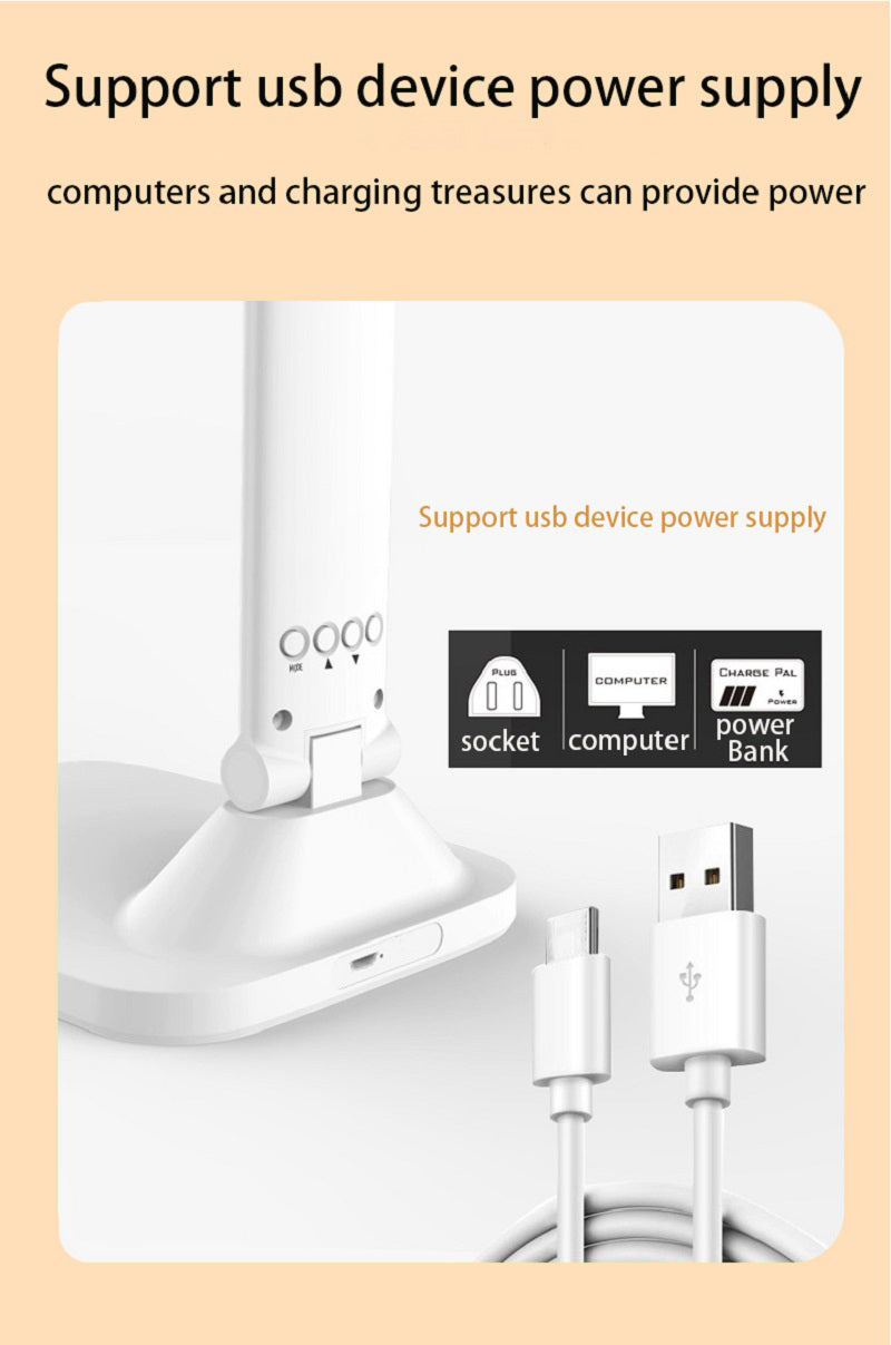 USB C Rechargeable Desk Lamp Touch Dimmable LED Eye Protection Light With Alarm Clock Thermometer 5
