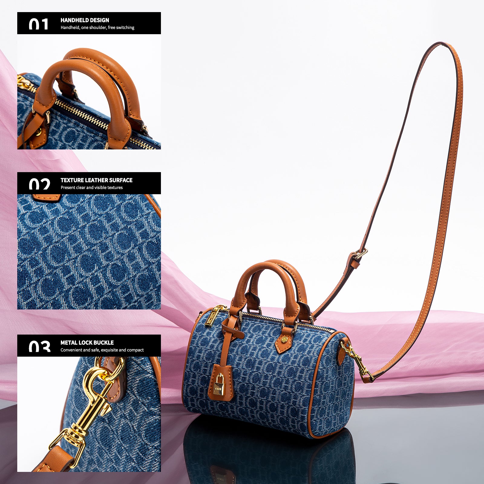 Pillow Bag Womens Shoulder Bag Casual Party Handbag New Cowboy Splicing Style 3