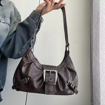 Vintage Leather Shoulder, Maillard Retro Style Bag, Spicy Girl Wasteland, Small Spring Hot Selling Armpit Bag
