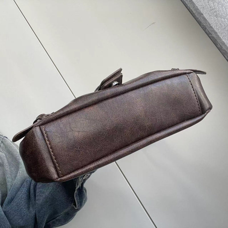 Vintage Leather Shoulder, Maillard Retro Style Bag, Spicy Girl Wasteland, Small Spring Hot Selling Armpit Bag