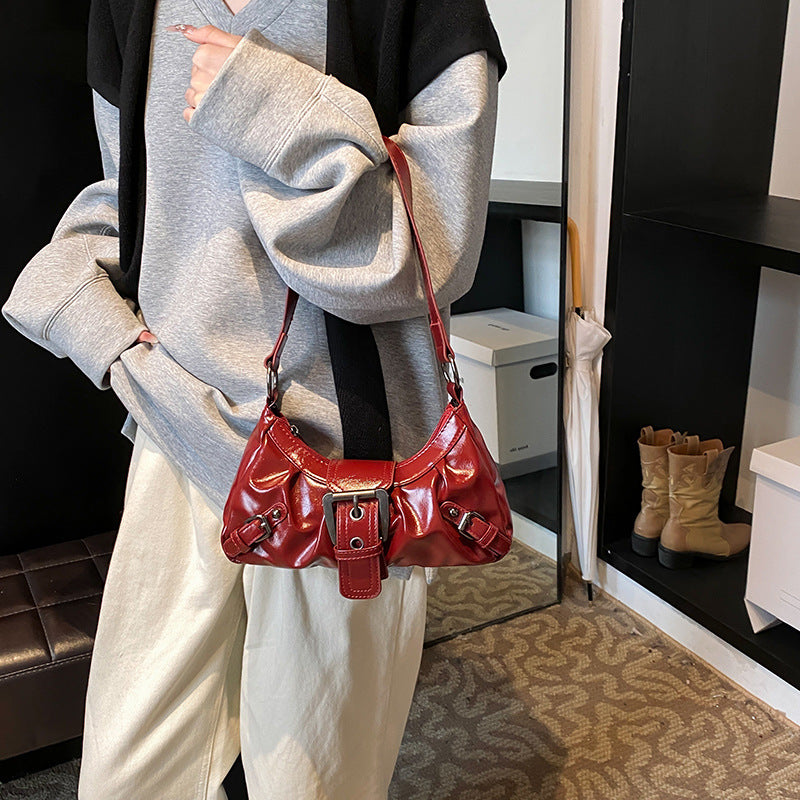 Vintage Leather Shoulder, Maillard Retro Style Bag, Spicy Girl Wasteland, Small Spring Hot Selling Armpit Bag