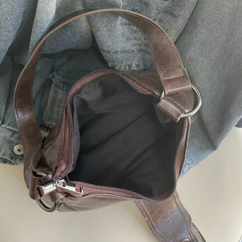 Vintage Leather Shoulder, Maillard Retro Style Bag, Spicy Girl Wasteland, Small Spring Hot Selling Armpit Bag