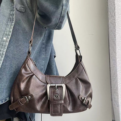 Vintage Leather Shoulder, Maillard Retro Style Bag, Spicy Girl Wasteland, Small Spring Hot Selling Armpit Bag