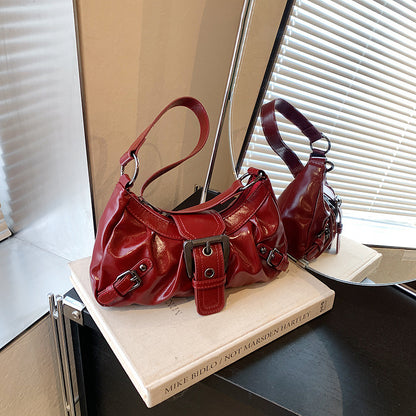 Vintage Leather Shoulder, Maillard Retro Style Bag, Spicy Girl Wasteland, Small Spring Hot Selling Armpit Bag