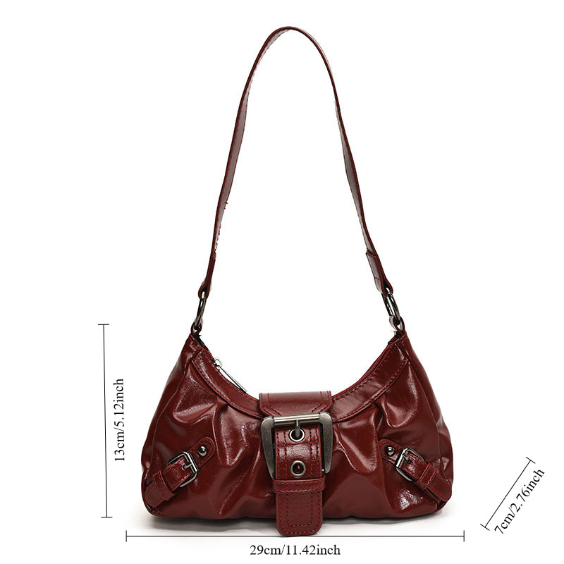 Vintage Leather Shoulder, Maillard Retro Style Bag, Spicy Girl Wasteland, Small Spring Hot Selling Armpit Bag