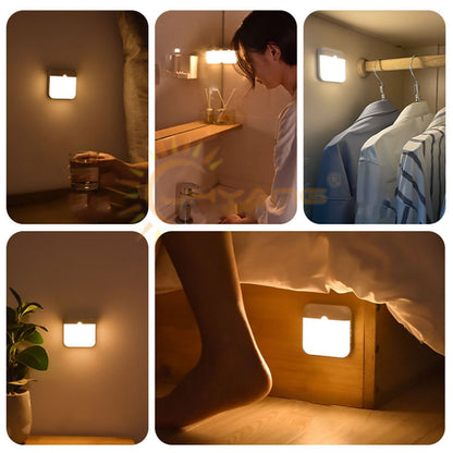 Magnetic Motion Sensor Night Light, USB Rechargeable Stick-On Wall/Closet/Bedside Lamp
