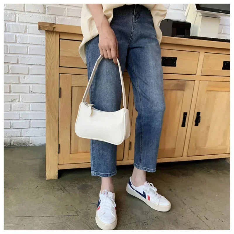 Soft Leather Women Shoulder Underarm Bags Casual Solid Color Small Top-Handle Handbags Ladies Fashion Shoulder Bags