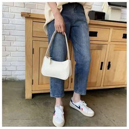 Soft Leather Women Shoulder Underarm Bags Casual Solid Color Small Top-Handle Handbags Ladies Fashion Shoulder Bags