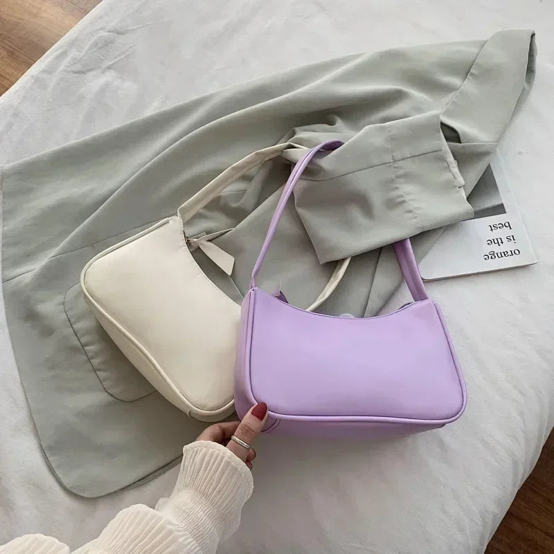 Soft Leather Women Shoulder Underarm Bags Casual Solid Color Small Top-Handle Handbags Ladies Fashion Shoulder Bags