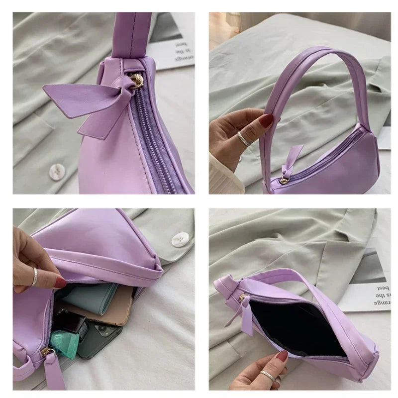 Soft Leather Women Shoulder Underarm Bags Casual Solid Color Small Top-Handle Handbags Ladies Fashion Shoulder Bags