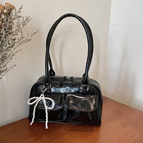 Burgundy Large Handbags Purse, Leather Female Underarm Bag, Vintage Women Business Tote, Simple Ladies Shoulder Bag