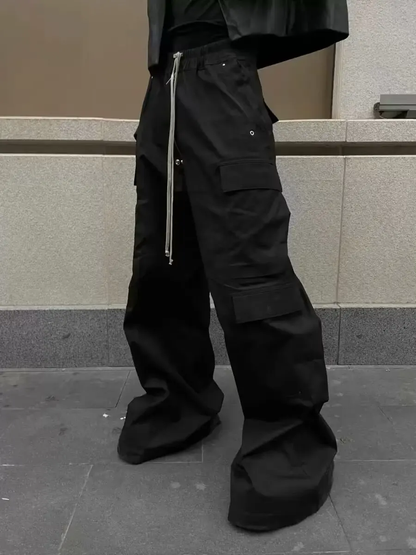 New Style Cargo Pants For Men, Loose Fit Wide Leg, Multi Pocket Black Cargo Pants, Spring Summer Casual