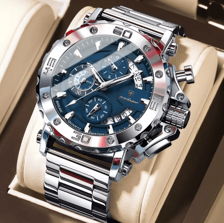 Poedagar Luxury Chronograph Watch For Men Stainless Steel Waterproof Design 3