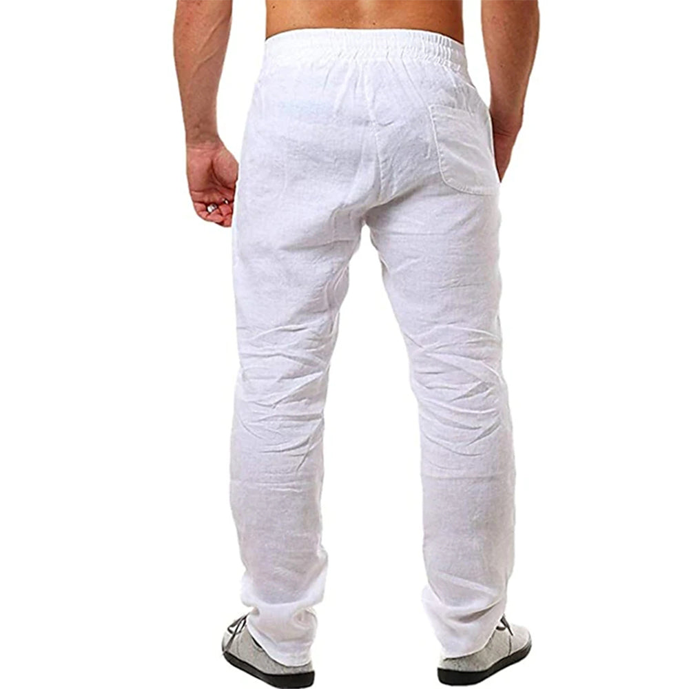 Breathable Mens Cotton Linen Pants Solid Color Relaxed Fit For Streetwear And Fitness 2
