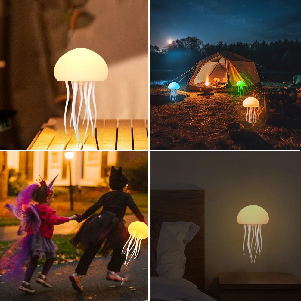 USB Rechargeable LED Night Light RGB Adjustable Color Jellyfish Lamp With Active Tentacles Polished 3