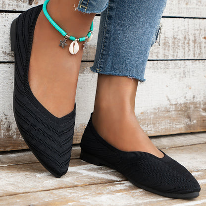 Casual Women Flats Pointed Toe Slip-On Shoes, Solid Color Breathable Loafers for Work and Daily Wear