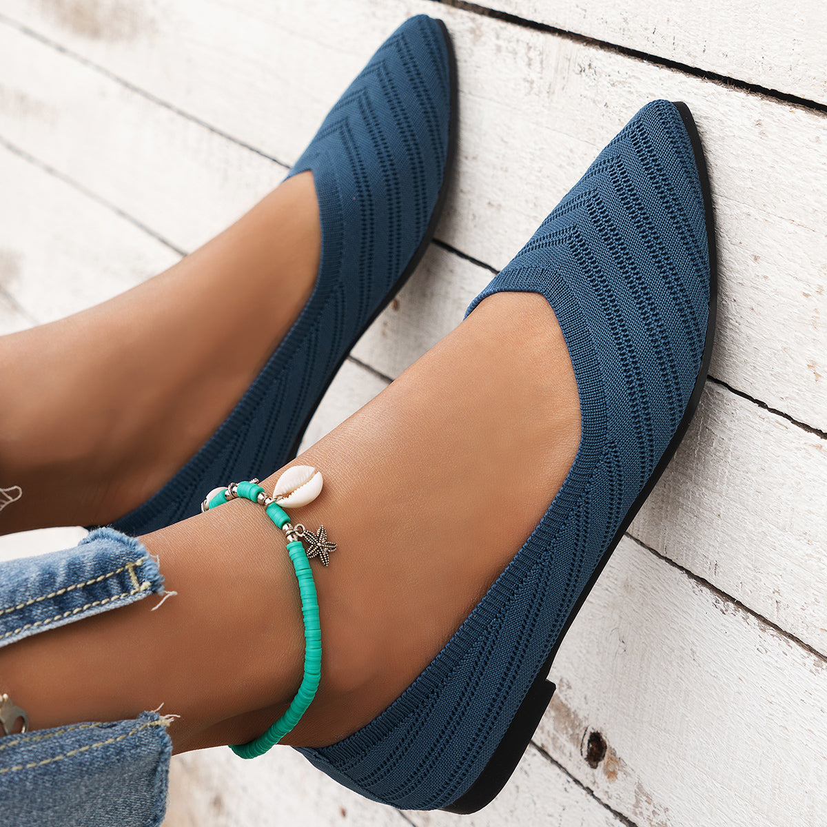 Casual Women Flats Pointed Toe Slip-On Shoes, Solid Color Breathable Loafers for Work and Daily Wear