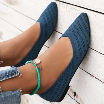 Casual Women Flats Pointed Toe Slip-On Shoes, Solid Color Breathable Loafers for Work and Daily Wear