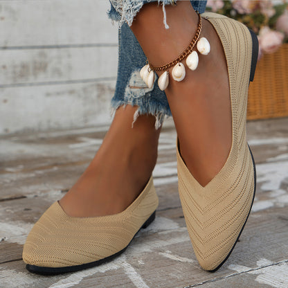 Casual Women Flats Pointed Toe Slip-On Shoes, Solid Color Breathable Loafers for Work and Daily Wear