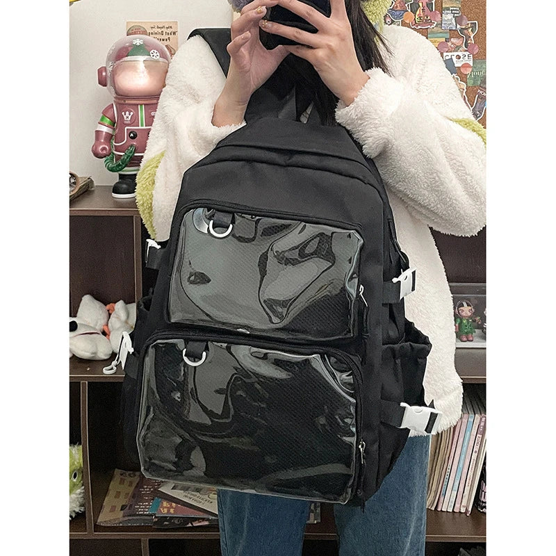 Upgrade your style with this Women Transparent Backpack, featuring Large Capacity Ita design perfect for school, college
