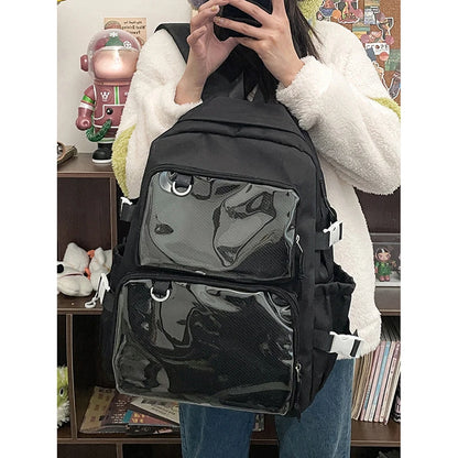 Upgrade your style with this Women Transparent Backpack, featuring Large Capacity Ita design perfect for school, college