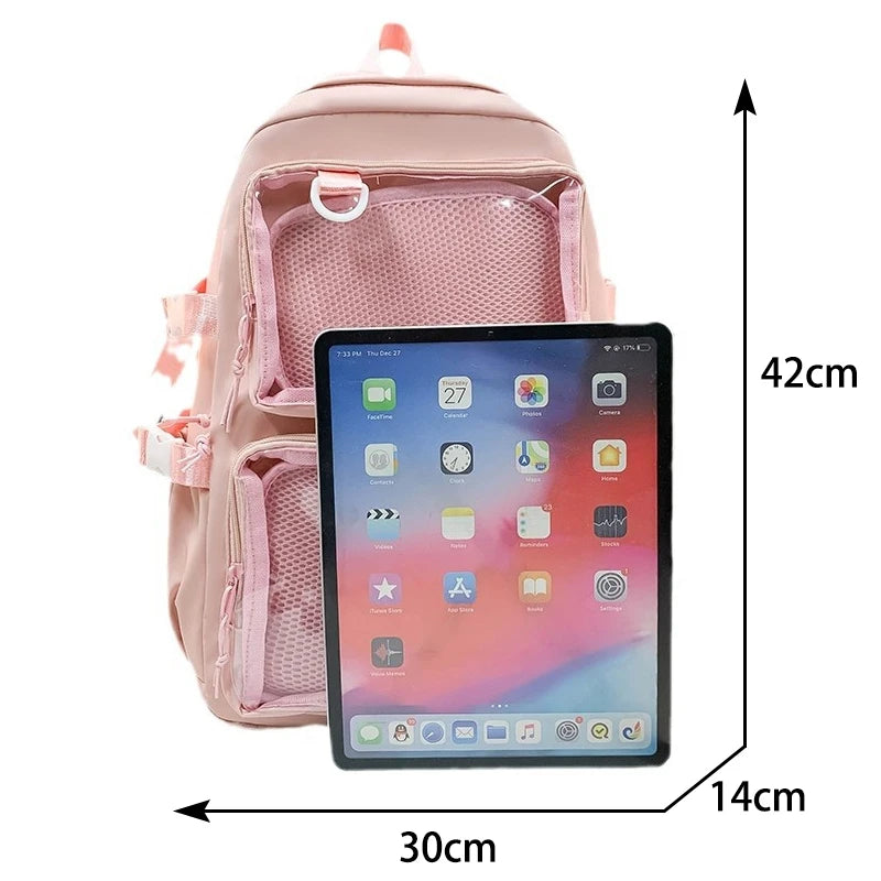 Upgrade your style with this Women Transparent Backpack, featuring Large Capacity Ita design perfect for school, college