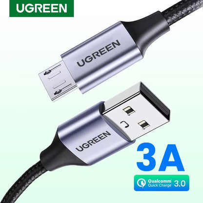 Ugreen Fast Charging Micro USB & USB-C Nylon Cable – 2A Durable Data Charger