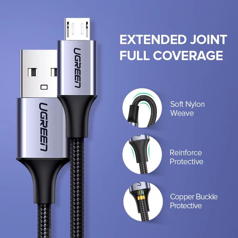 Ugreen Fast Charging Micro USB  USBC Nylon Cable  2A Durable Data Charger 5