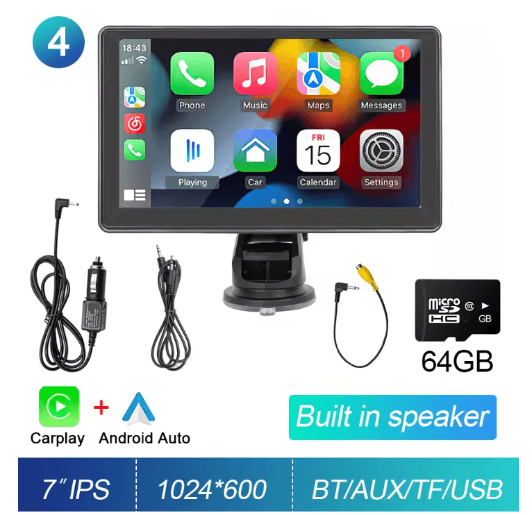 DriveView 7 Inch Touch Screen CarPlay Android Auto Multimedia Player With GPS And Rear Camera 7