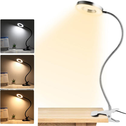 Dimmable LED Reading Light, 360 Flexible Gooseneck, Clip On Desk Lamp, Eye Protection Bedside Table Light