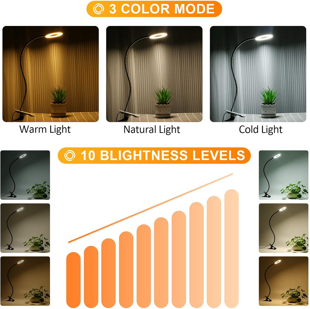 Dimmable LED Reading Light, 360 Flexible Gooseneck, Clip On Desk Lamp, Eye Protection Bedside Table Light