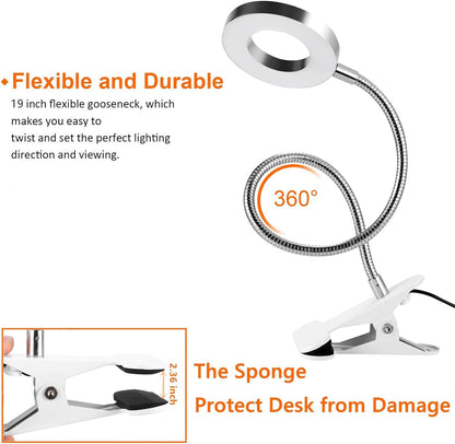 Dimmable LED Reading Light, 360 Flexible Gooseneck, Clip On Desk Lamp, Eye Protection Bedside Table Light