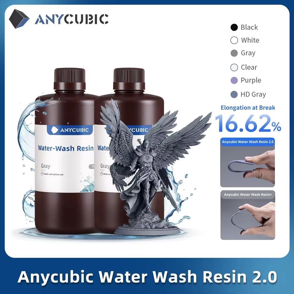 ANYCUBIC Water-Washable 3D Printer Resin – 405nm UV Resin for DLP & LCD Printing