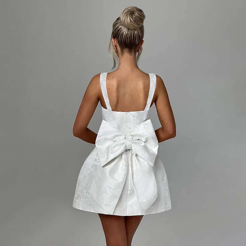 Women's Dress, Spring Summer Spaghetti Strap, Jacquard Waist Wrap A Line, Bow Detail, Nightclub Sexy Party