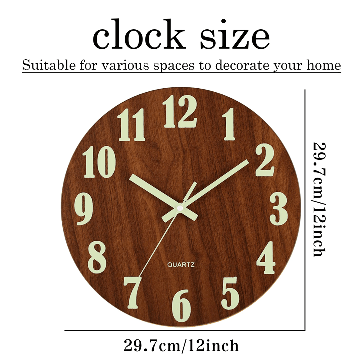 LumiWood 12 Inch Silent Luminous Wall Clock With Night Light And Nordic Design 1