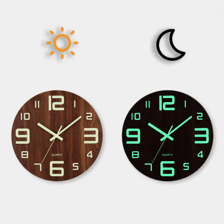 LumiWood 12 Inch Silent Luminous Wall Clock With Night Light And Nordic Design 3