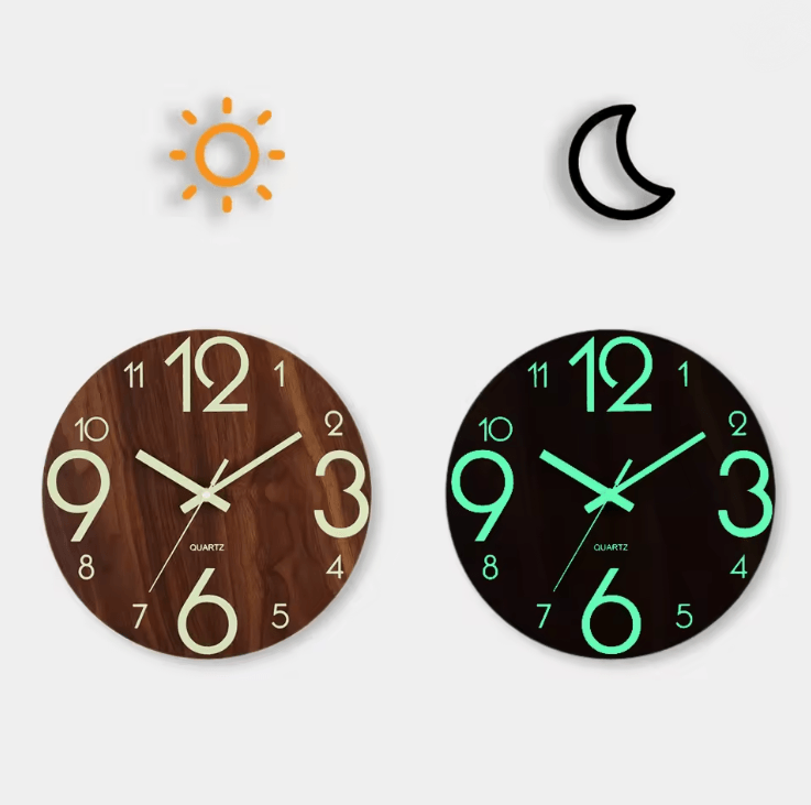 LumiWood 12 Inch Silent Luminous Wall Clock With Night Light And Nordic Design 4