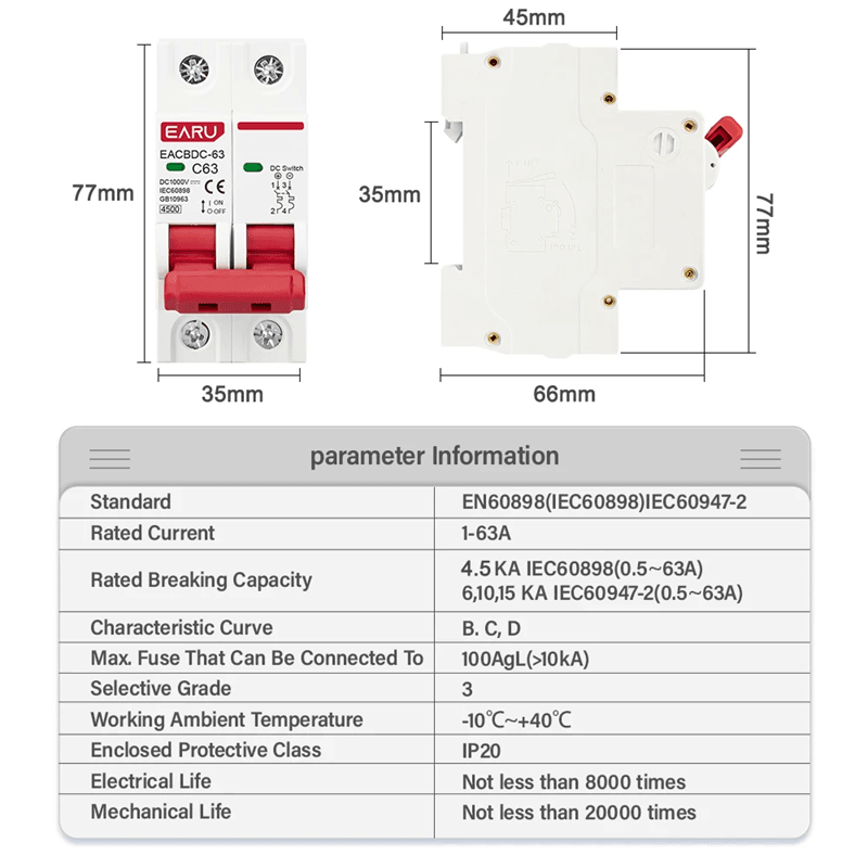 SolarGuard DC1000V Mini Circuit Breaker For Solar Panel Systems And Overload Protection 4