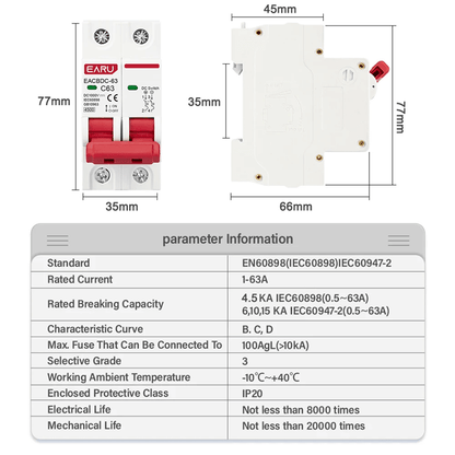 SolarGuard DC1000V Mini Circuit Breaker For Solar Panel Systems And Overload Protection 4