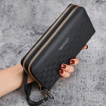 Eleganzia Womens Long Zipper Wallet with Embossed Design and Large Capacity